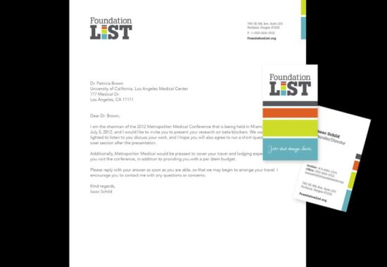 Letterhead and Business cards we designed for Foundation List