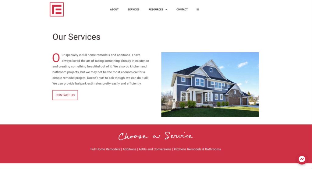 Services page on Envision Renovations, developed and designed by Ink Stained Creative