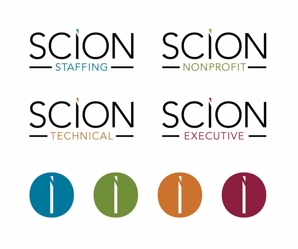 Portland logo design for Scion Staffing - logos for each of their divisions