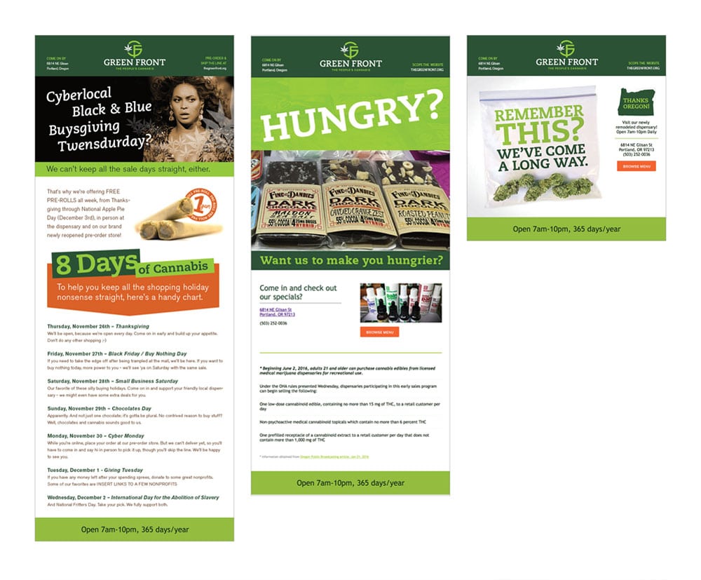 A series of email marketing ads we wrote and designed for Green Front