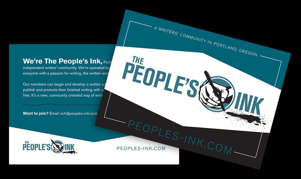 Advertising postcards Ink Stained Creative designed and wrote for the nonprofit People's Ink